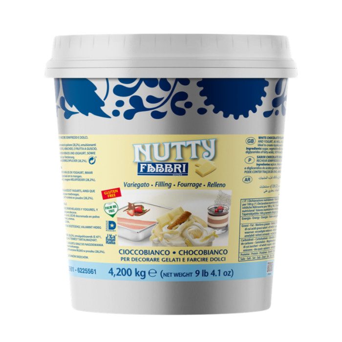 SPREADABLE CREAM NUTTY WHITE CHOCOLATE 4.2 KG - FABBRI | Fabbri | Certifications: halal, kosher, gluten free, palm oil free; Pac SPREADABLE CREAM NUTTY WHITE CHOCOLATE 4.2 KG - FABBRI | Fabbri | Certifications: halal, kosher, gluten free, palm oil free; Pac
