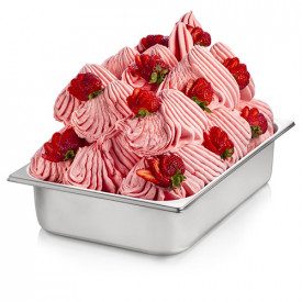 STRAWBERRY READY BASE WITH PIECES | Rubicone | Certifications: gluten free, dairy free, vegan; Pack: box of 7.5 kg.-6 bags of 1.