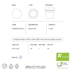 BARTOLO CC. 500 BLUE ICE - VASCHETTA ASPORTO GELATO CCYCLED | Domogel | Confezione: scatola da 40 pz.; Tipo di prodotto: asporto