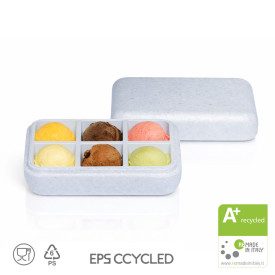 PASQUALINA 6 COMPARTMENTS BLUE ICE - ICE CREAM CONTAINER CCYCLED | Domogel | Pack: box of 65 pcs.; Product family: take away and
