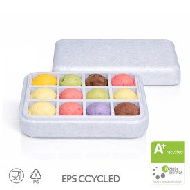 PASQUALINA 12 COMPARTMENTS BLUE ICE - ICE CREAM CONTAINER CCYCLED | Domogel | Pack: box of 32 pcs.; Product family: take away an