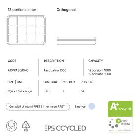 PASQUALINA 12 SCOMPARTI BLUE ICE - SCATOLA ASPORTO GELATO CCYCLED | Domogel | Confezione: scatola da 32 pz.; Tipo di prodotto: a