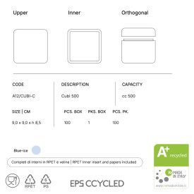 CUBI' CC. 500 BLUE ICE - ICE CREAM CONTAINER CCYCLED | Domogel | Pack: box of 100 pcs.; Product family: take away and delivery |