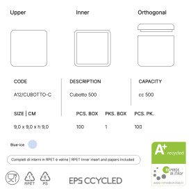 CUBOTTO CC. 500 BLUE ICE - VASCHETTA ASPORTO GELATO CCYCLED | Domogel | Confezione: scatola da 100 pz.; Tipo di prodotto: asport