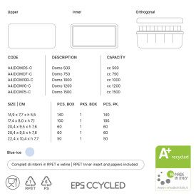 DOMO CC. 1000 BLUE ICE - VASCHETTA ASPORTO GELATO CCYCLED | Domogel | Confezione: scatola da 60 pz.; Tipo di prodotto: asporto |