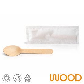 CUCCHIAI GRANITA IN LEGNO MOD. MIGNON IMBUSTATI SINGOLARMENTE CARTA COMPOSTABILE | Domogel | Certificazioni: compostabile; Confe
