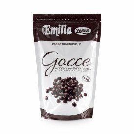 EXTRA DARK CHOCOLATE DROPS EMILIA - 1000 gr. | Zaini | Pack: bags of 1 kg.; Product family: chocolates and coverings, decoration