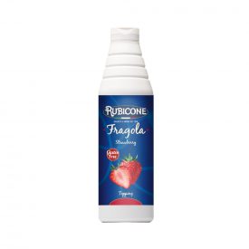 Buy online TOPPING STRAWBERRY Rubicone | box of 6 kg. -6 bottles of 1 kg. | Strawberry flavored fluid sauce. Packaged in a pract