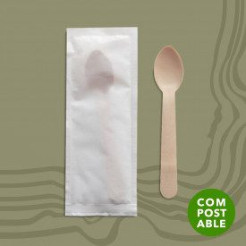 CUCCHIAI GRANITA IN LEGNO IMBUSTATI SINGOLARMENTE CARTA COMPOSTABILE Domogel | scatola da 3000 pz. | Cucchiai per granita in leg