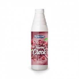 Buy TOPPING SOUR CHERRY CROCK Rubicone | bottle of 1 kg. | Fluid sauce with a delicious black cherry flavor with fruits pieces.