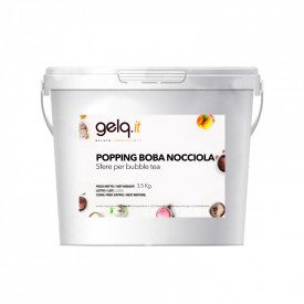 POPPING BOBA - HAZELNUT - BUBBLE TEA PEARLS | Gelq Ingredients | buckets of 3.5 kg. | Popping boba hazelnut flavour: stuffed pea