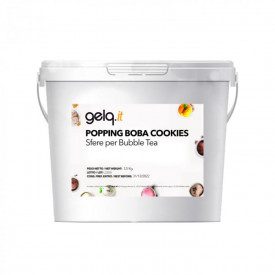 POPPING BOBA - COOKIES - BUBBLE TEA PEARLS | Gelq Ingredients | buckets of 3.5 kg. | Popping boba cookies flavour: stuffed pearl