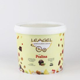 PASTA PRALINA | Leagel | secchiello da 3,5 kg. | Pasta al gusto gianduia con granella di nocciola pralinata. Certificazioni: sen