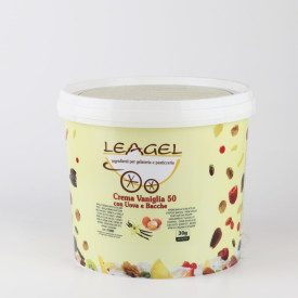 PASTA CREMA VANIGLIA 50 CON UOVA E BACCHE | Leagel | secchiello da 3,5 kg. | Pasta a base di tuorli d'uovo e bacche di vaniglia.