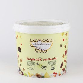 PASTA VANIGLIA 25 C CON BACCHE | Leagel | secchiello da 3,5 kg. | Pasta vaniglia a basso dosaggio, con bacche, aroma agrumi. Cer