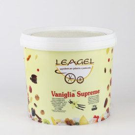 PASTA VANIGLIA SUPREME | Leagel | secchiello da 3,5 kg. | Pasta vaniglia a basso dosaggio, con bacche, aroma agrumi. Certificazi