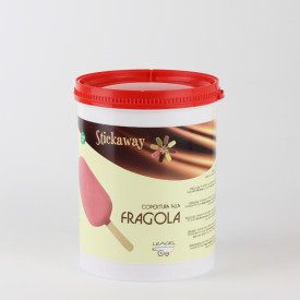 STRAWBERRY STICKAWAY 1.2 KG. - ICE CREAM STICK COVERING LEAGEL | Leagel | bucket of 1,2 kg. | White chocolate with strawberry co