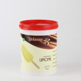 STICKAWAY LEMON 1.2 KG. - ICE CREAM STICK COVERING LEAGEL | Leagel | bucket of 1,2 kg. | White chocolate with lemon covering. Ce