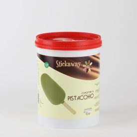 STICKAWAY PURE PISTACHIO 1.2 KG. - ICE CREAM STICK COVERING LEAGEL | Leagel | bucket of 1,2 kg. | White chocolate with pistachio